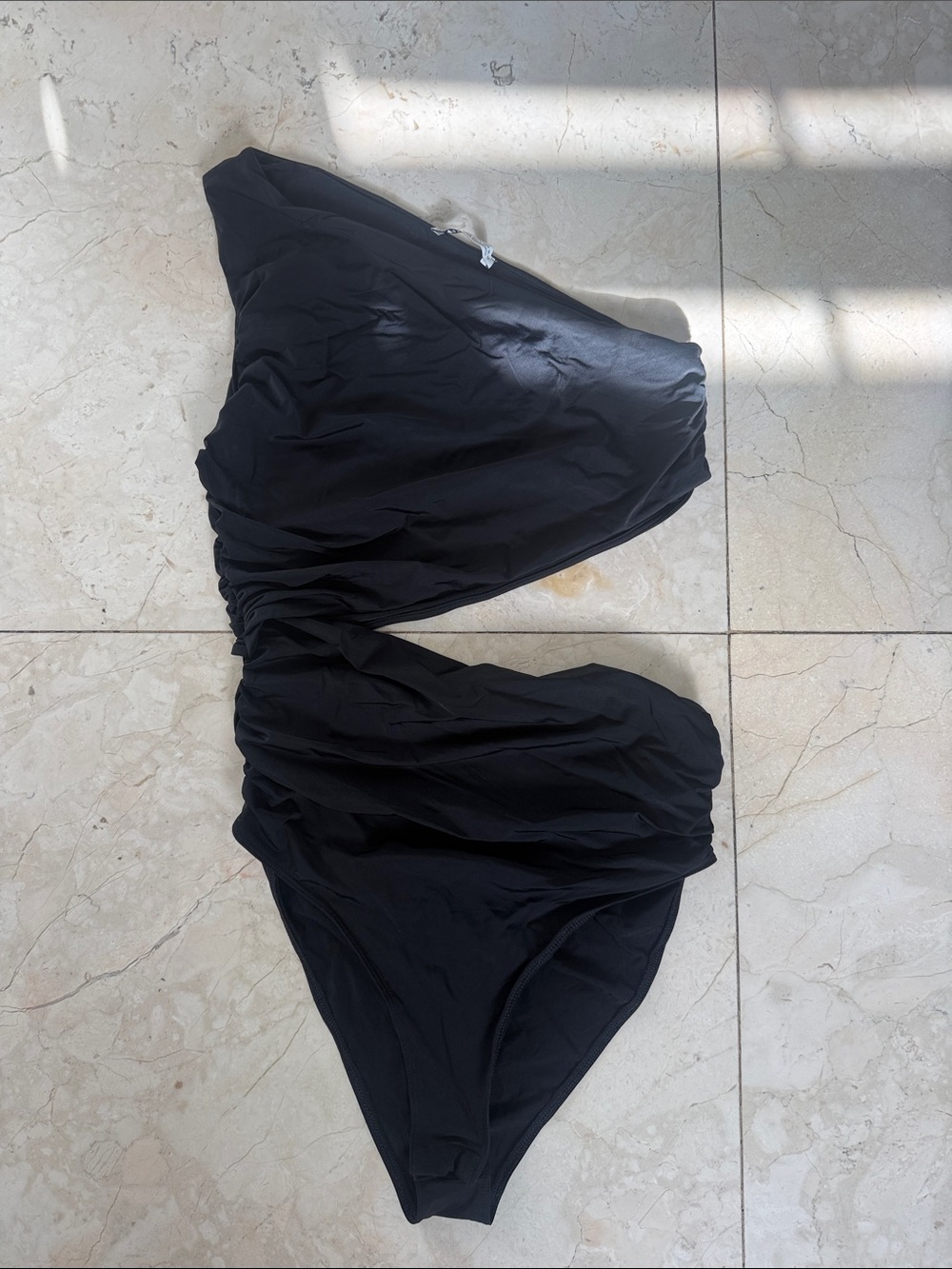 Zara Black One-Shoulder Ruched Bodysuit
